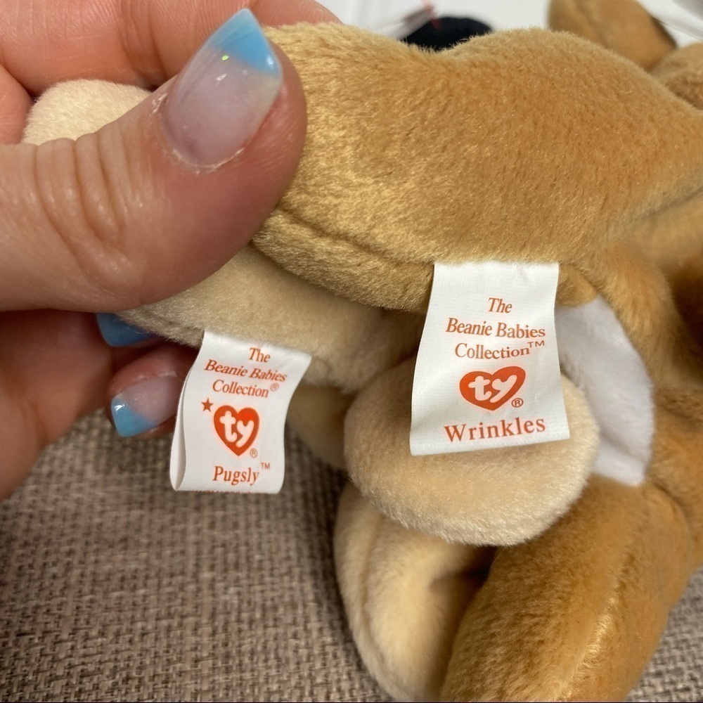 Ty Beanie Babies Pugsly & Wrinkles Beanie Baby Pug Dogs Puppy Puppies - Picture 7 of 8